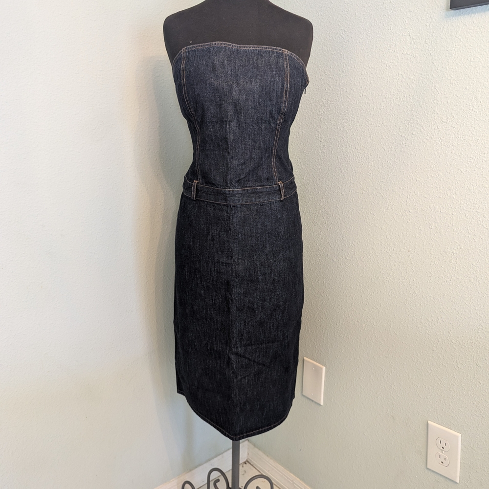 J. Crew 100% Cotton Dark Blue Strapless Denim Dress